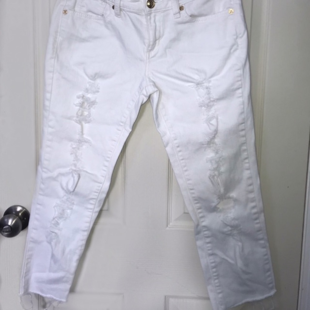BCBGMaxAzria White Cropped Destroyed Jeans